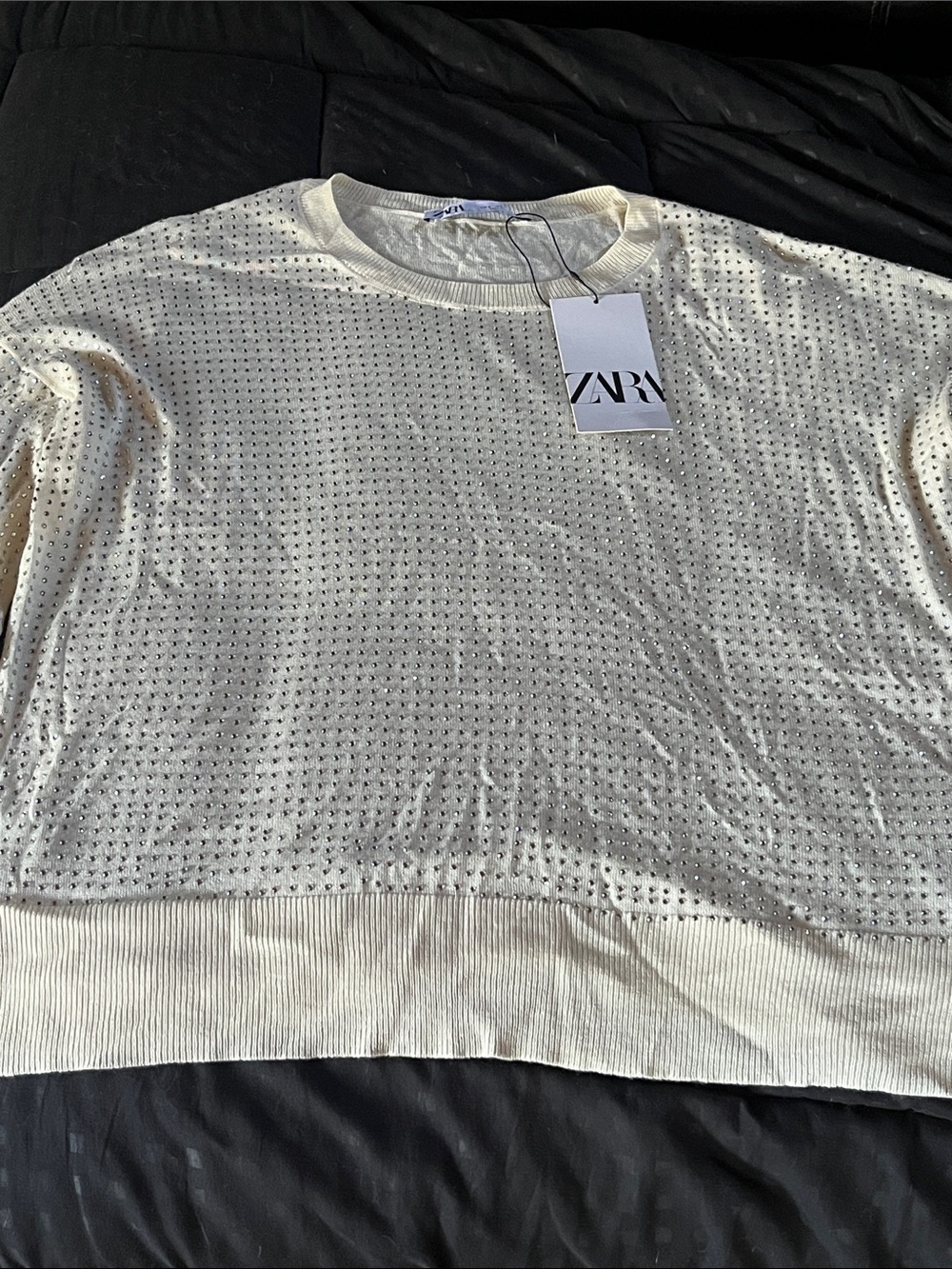 ZARA Cream Openwork Crewneck Sweatshirt